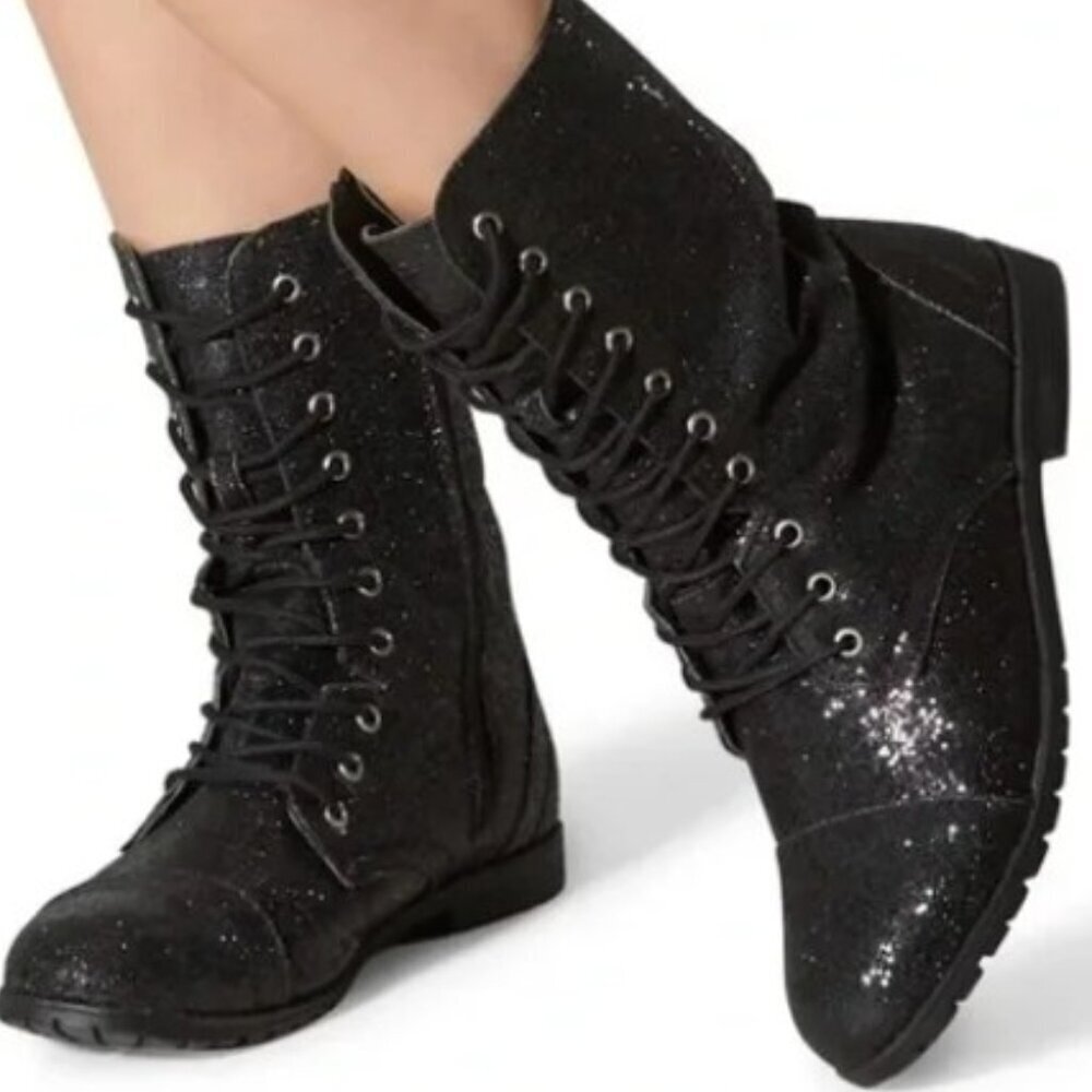 Balera Black Glitter Combat Boots Size 6AM Hip Hop Dance WL088 Like New